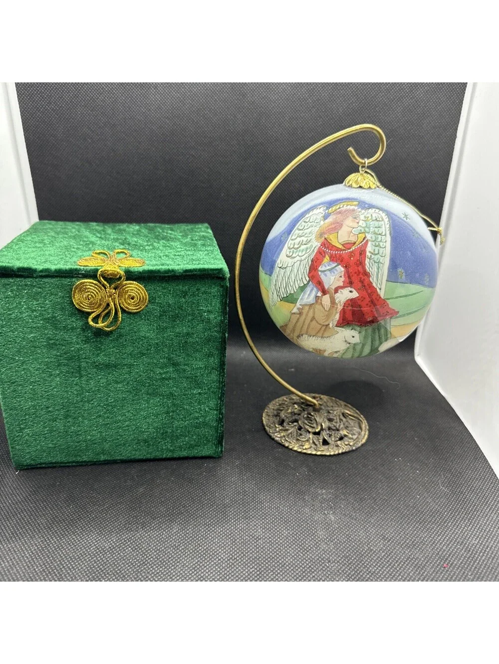 Vintage 2002 Li Bien Christmas Glass Ornament Pier One Angel Lamb Child Ball